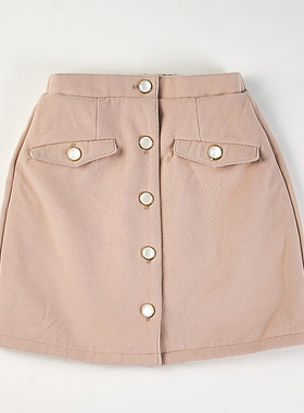 日单单排扣一片式高腰半身裙H84222秋冬毛呢短裙显瘦百搭西装中裙