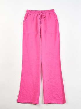 外贸高品质松紧腰阔腿裤女63H82302春夏宽松显瘦休闲直筒拖地长裤