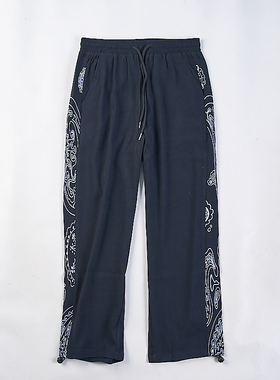 青春学院风印花运动休闲长裤女1216H77154春秋系带束脚阔腿直筒裤