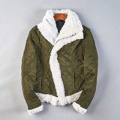 外贸复古菱形格纹绗缝棉服女