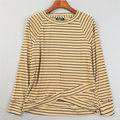 外穿内搭休闲上装 外贸精品软糯磨毛条纹T恤打底衫 女L85044秋冬季