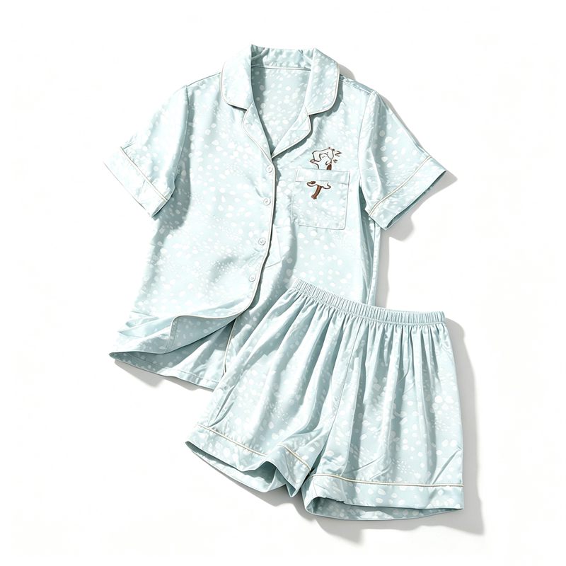 高级感清新印花刺绣家居服套装女L87154短袖短裤可外穿睡衣两件套图片