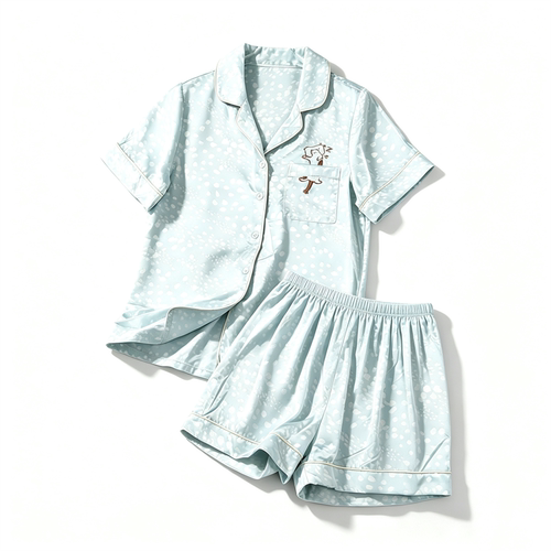 高级感清新印花刺绣家居服套装女L87154短袖短裤可外穿睡衣两件套