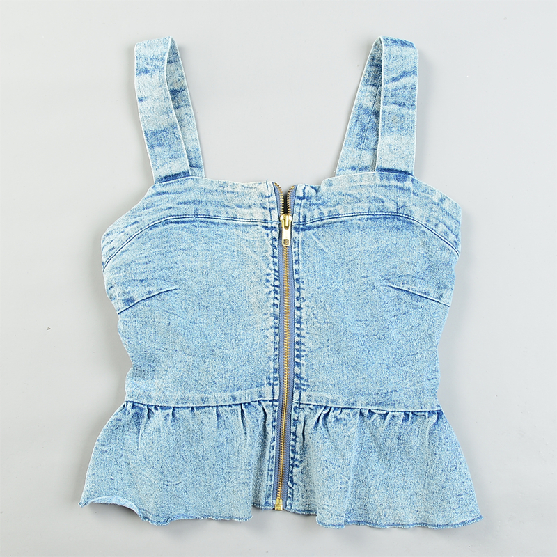 日单一片式牛仔背心吊带女12.9L84678露肩美背纯欲辣妹装叠穿上衣