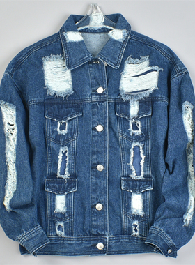 外贸精品破洞刺绣全棉牛仔短外套女L83011春秋季潮流百搭夹克上衣