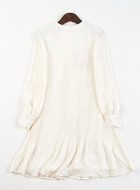 韩版少女装长袖连衣裙82922夏秋季新款圆领甜美气质百褶雪纺A字裙