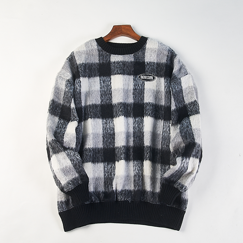 日单微瑕格子圆领卫衣女12.2H84194春秋宽松慵懒百搭潮流套头外套