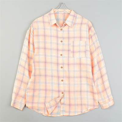 韩版格子男女纯棉薄款长袖衬衫L84725夏秋新款单口袋经典百搭上衣