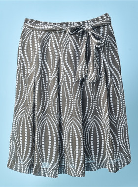 426日单复古雪纺半身裙L71037韩版系带波点印花春夏通勤A字中裙子