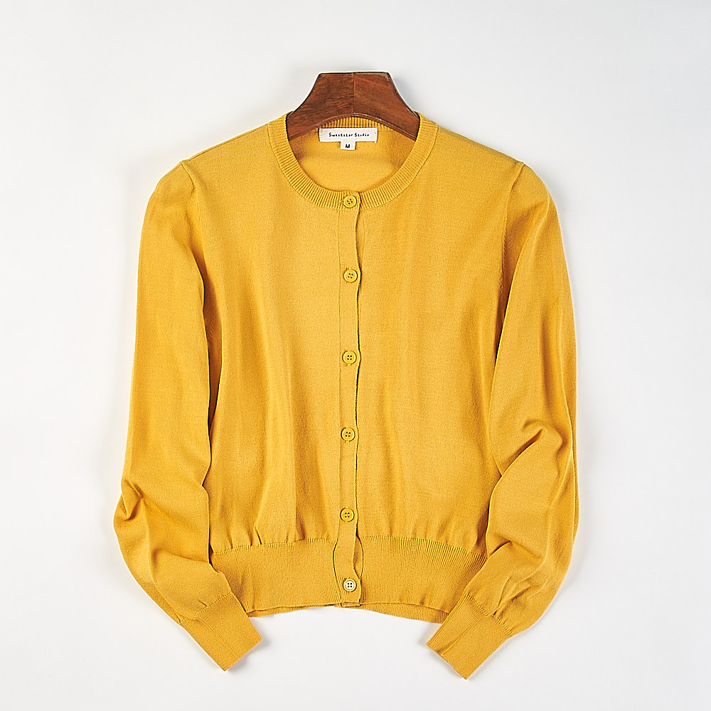 日系极简风纯色圆领针织开衫女H85143春秋季单排扣毛衣上衣短外套,女装/女士精品,毛衣,淘宝优惠券,粉丝福利购,淘宝优惠卷