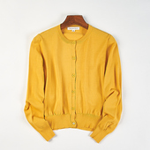 日系极简风纯色圆领针织开衫 单排扣毛衣上衣短外套 女H85143春秋季