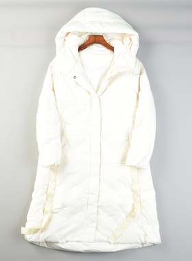 高品质连帽中长款羽绒服女式L85745高端大气冬季保暖90白鸭绒外套