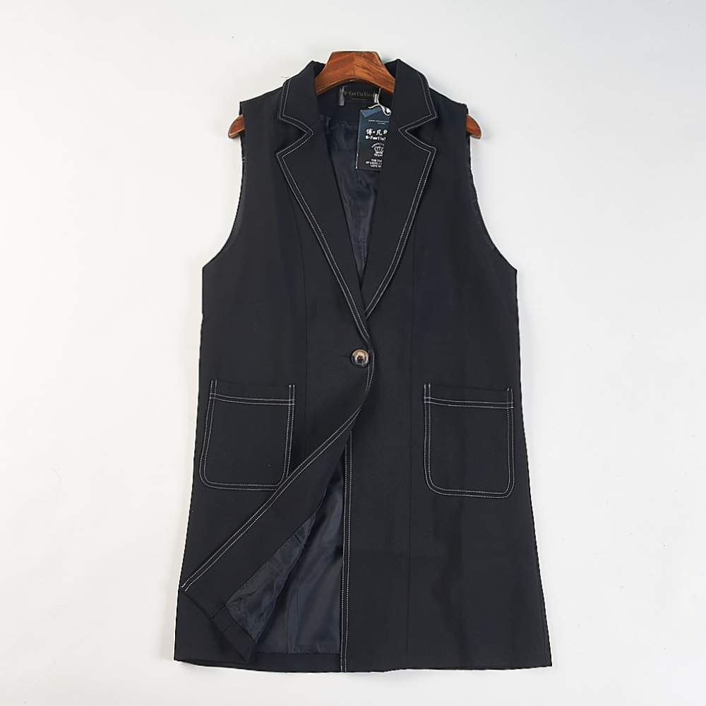 韩版黑色明线装饰显瘦马夹外套