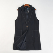 风中长款 无袖 风衣马甲女H84116韩版 西装 黑色明线装 饰显瘦马夹外套