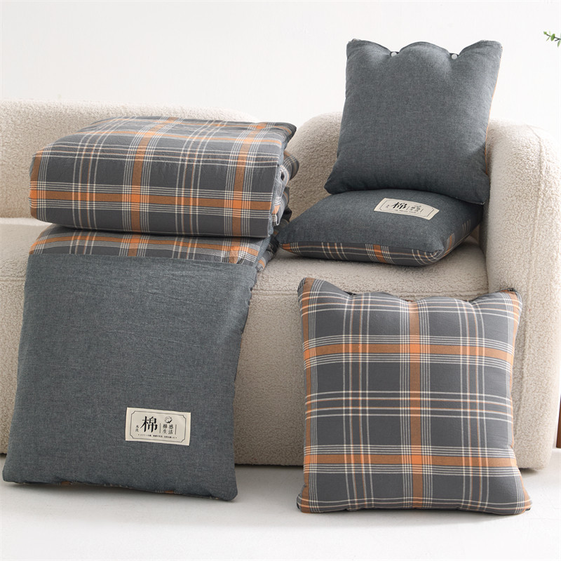 全棉色织抱枕被子两用2025新款车用午睡毯子二合一车载靠枕枕头被