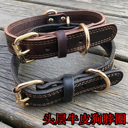 宠物牛皮脖套中大型犬遛狗牵狗脖圈头层牛皮不勒脖子颈圈皮项圈