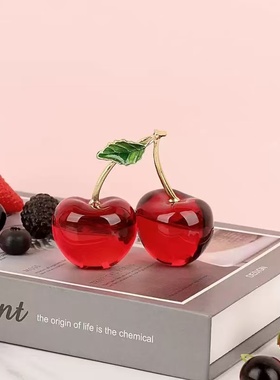 红色高档水晶樱桃摆件水晶工艺品办公室室内居客厅情人节七夕礼物