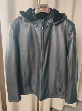 工厂样衣甩卖男士真皮真毛羊剪绒皮毛二体连帽可拆加厚超暖山羊皮