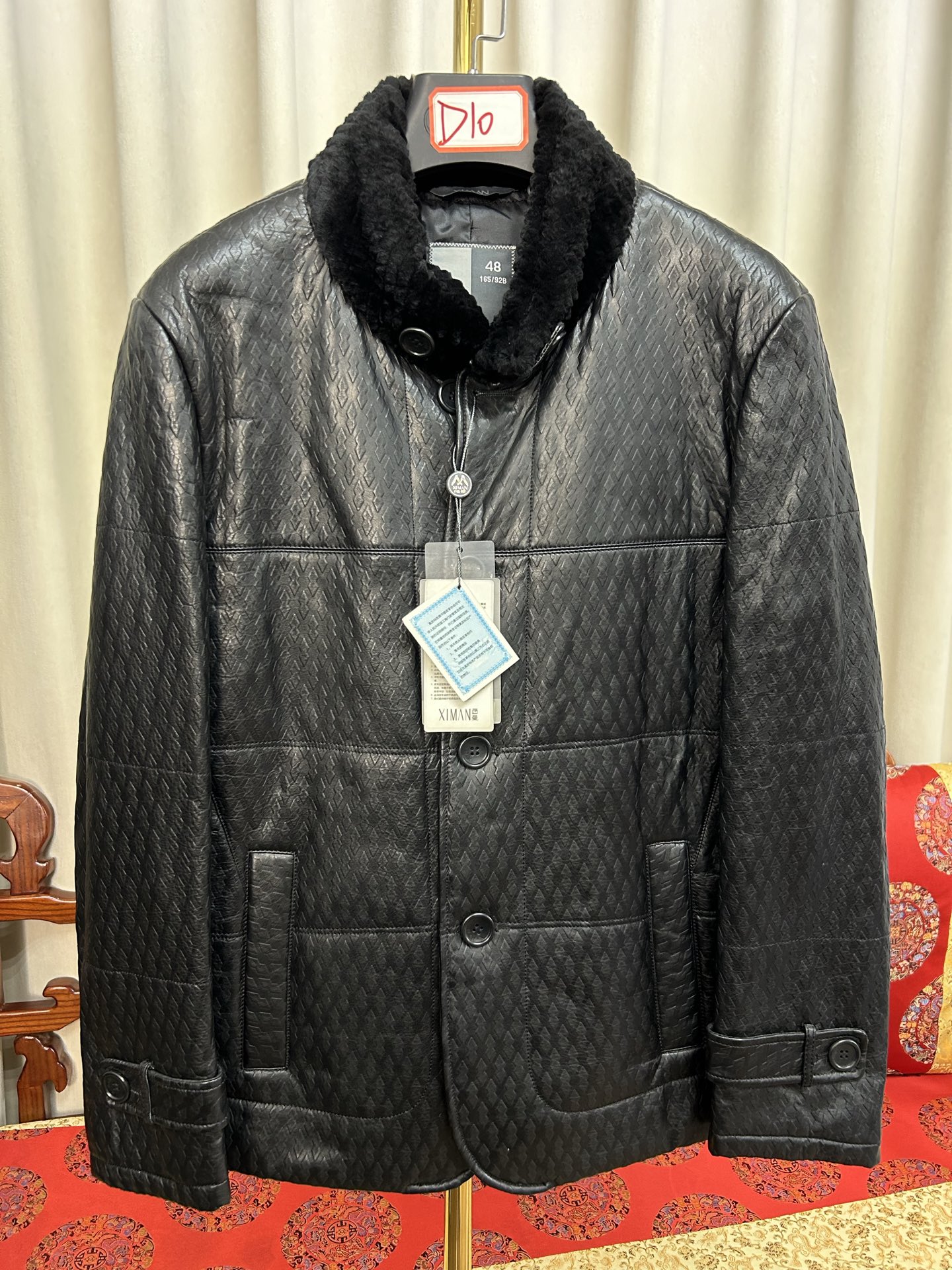 专柜撤柜同款男士真皮绵羊皮羽绒服外套时尚百搭黑色水貂绒领立领