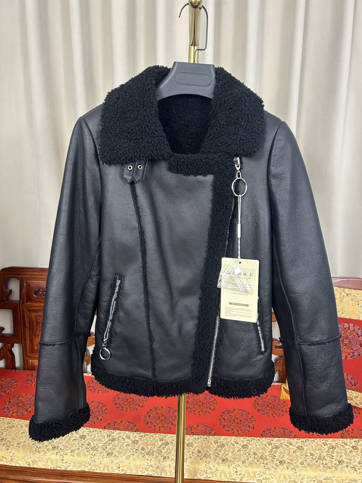 西班牙美利奴羊皮毛一体轻薄款小码女士机车皮草外套断码特价今冬