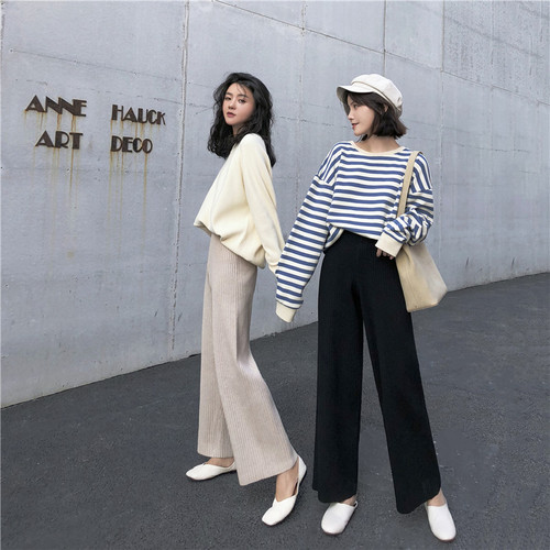 Real-time video has detected fall feeling knitted wide-legged pants loose and slim casual pants