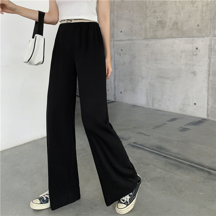 Actual photo - ice silk wide leg pants women 2020 new high waist drape loose straight tube black mop casual pants