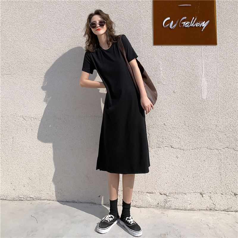 Real shot spring and summer new care machine back knot design feeling open back T-shirt dress female