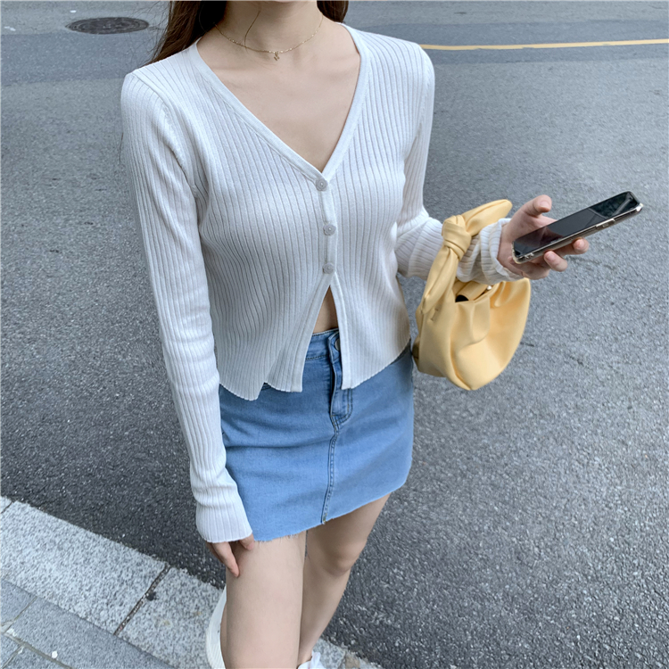 Real shot of spring lazy style long sleeve collar sweater Casual Short Jacket Women