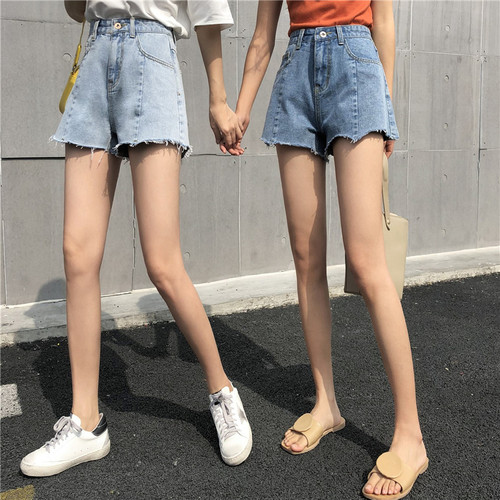 Actual Shot of 2019 Summer Korean Edition Irregular Ribbed Jeans High-waist Shorts Female Loose Student Hot Pants