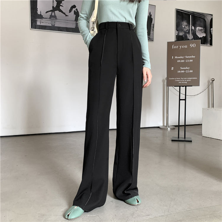 Real shot spring new high waist drop wide leg pants women's loose and thin straight suit pants