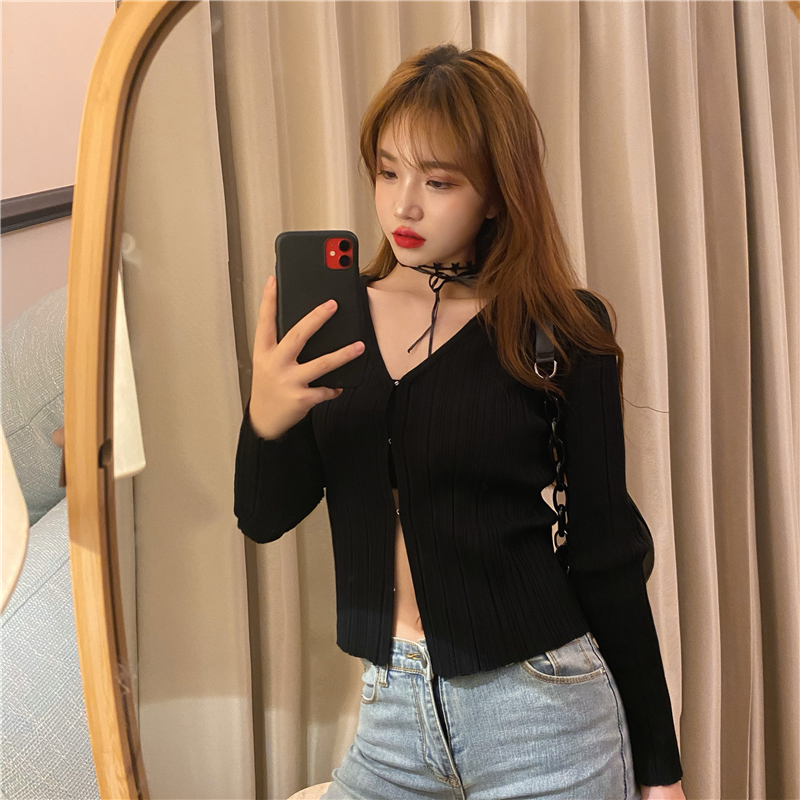 Real shot spring and summer new niche design tight thin long sleeve collar slim cardigan coat