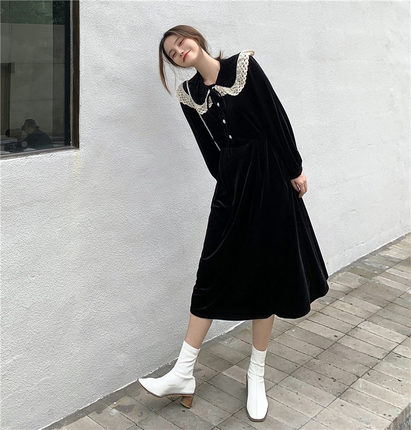Real shot ~ New Retro velvet dress in autumn and winter 2020