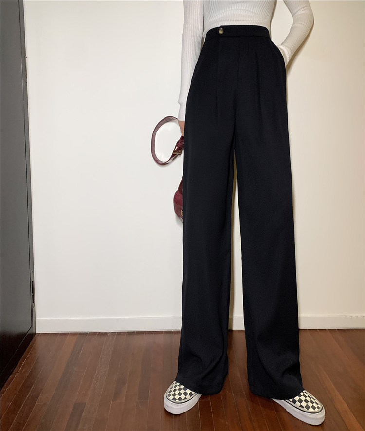 Real shot spring new suit pants loose high waist drop versatile casual pants floor length pants
