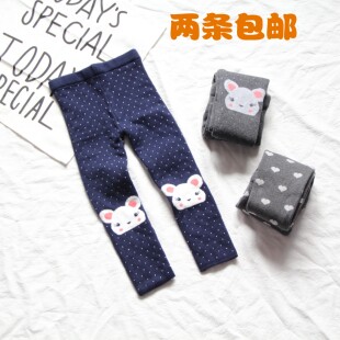抗起球 儿童毛线裤 女童宝宝冬款 纯棉双层提花加厚针织弹力打底裤