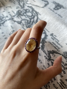 鑫鑫中古玩家 vintage印度珠宝店带回 银镶嵌托帕石和红宝石戒指