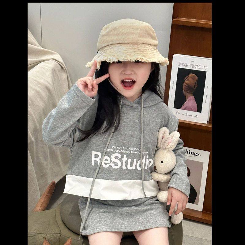 女童套装春秋新款女童休闲字母印花运动风卫衣两件套套裙L55021