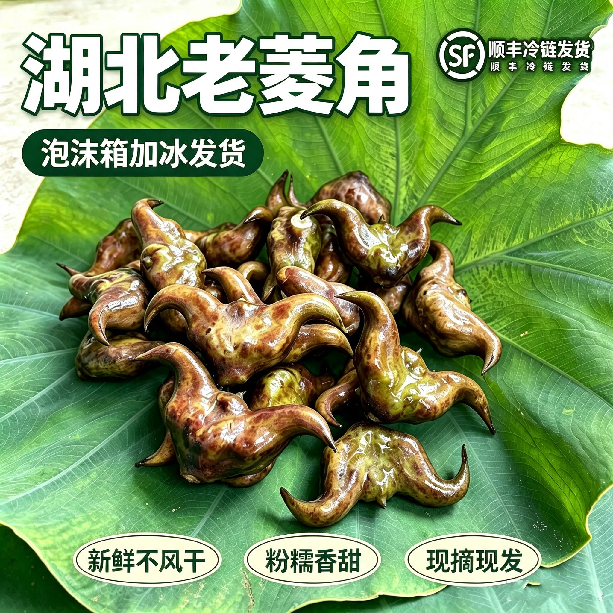 湖北特产老菱角新鲜粉糯野生大黑菱角青凌角洪湖现摘牛角生吃菱角