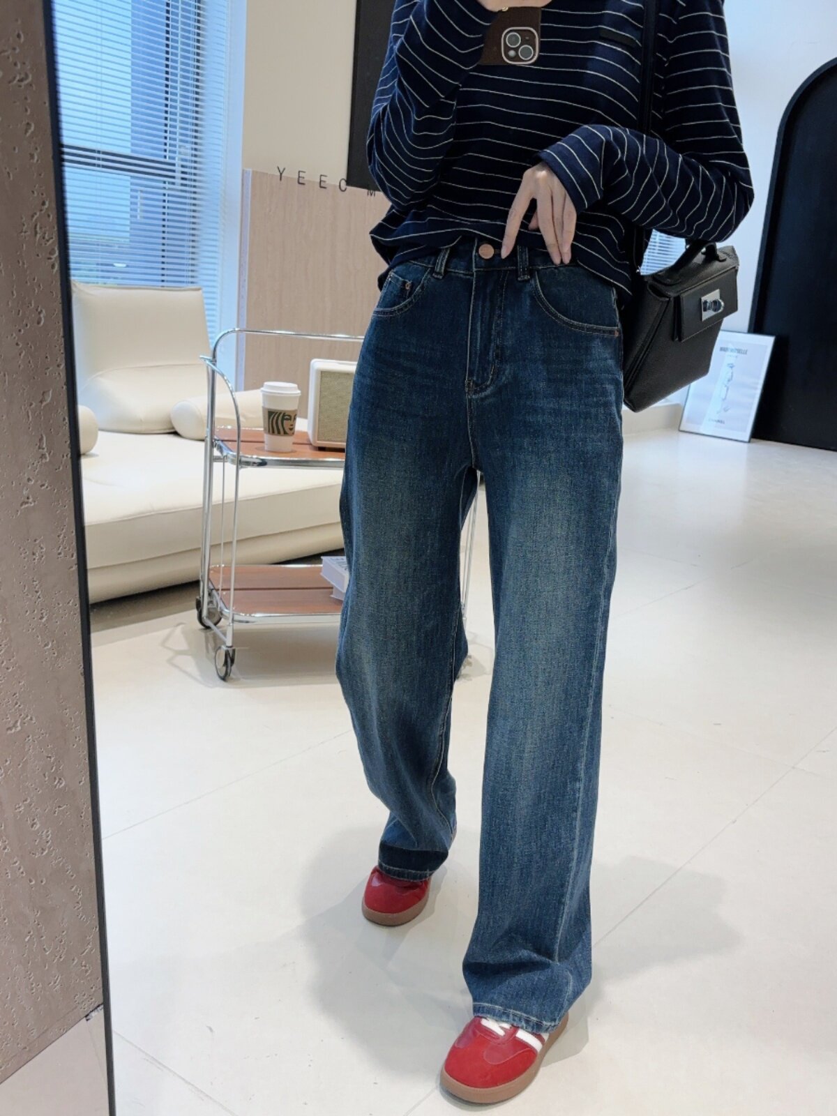 Autumn and winter new velvet jeans slim Versailles all-direction four-way stretch to elongate the legs, straight and narrow version for women, vintage spring