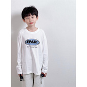 T恤春秋装 童妈定制男女儿童韩版 宽松纯棉白色ink字母百搭简约长袖