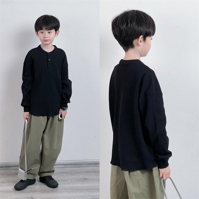 童妈定制男童韩版宽松纯棉黑色华夫格亨利领气质慵懒长袖T恤秋装,童装/婴儿装/亲子装,T恤,淘宝优惠券,粉丝福利购,淘宝优惠卷