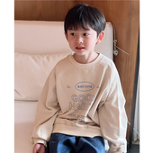 童童妈定制男童韩版 宽松奶杏色蓝色印花卫衣儿童休闲舒适上衣秋装