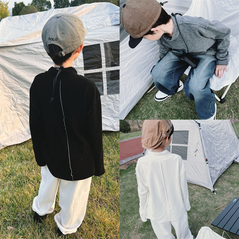 童妈定制男中大童中线休闲简约半高领双面绵羊绒软弹长袖T恤冬装