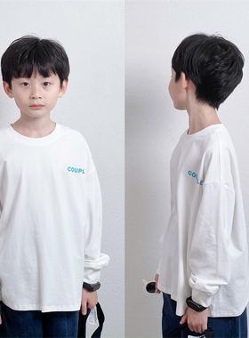 童童妈定制男女儿童白色韩版宽松软棉弹couple长袖百搭T恤春秋装