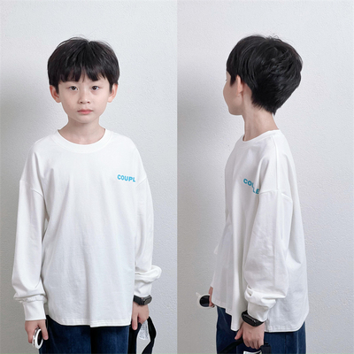 童童妈定制男女儿童白色韩版宽松软棉弹couple长袖百搭T恤春秋装