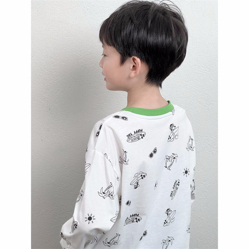 童妈定制男女童纯棉韩版宽松满印滑板狗狗舒适透气长袖T恤春秋装