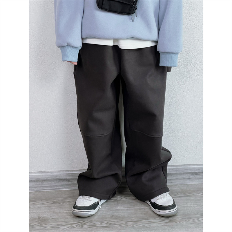 童童妈定制男中大童深灰一体加绒日系宽松酷sa直筒工装长裤子冬装