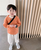 儿童毛衣宝宝软上衣秋装 童童妈定制男女童韩版 橘色韩系提花针织衫