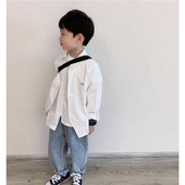 秋装 童妈定制男童韩版 宽松纯棉闪电白色衬衣儿童上衣宝宝翻领衬衫