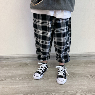 子秋冬装 儿童萝卜长裤 宽松加绒格子老爹裤 童童妈定制男女童韩版