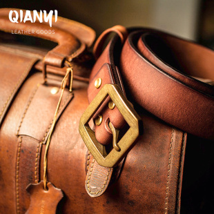 实心铜扣手工腰带 头层牛皮真皮休闲牛仔裤 加厚美式 复古皮带男士